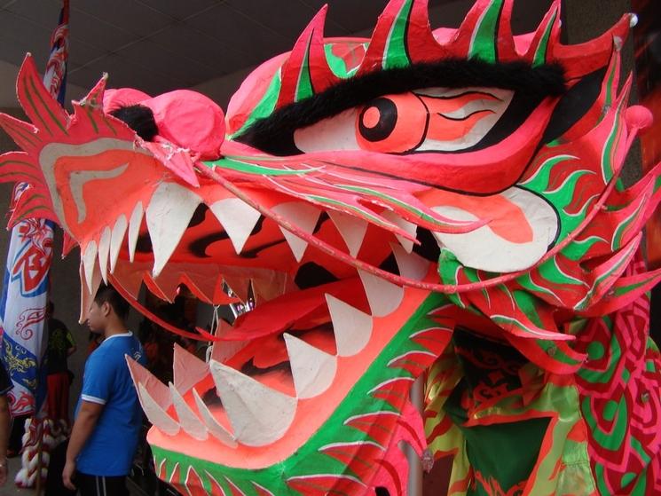 La tete de dragon est très colorée.