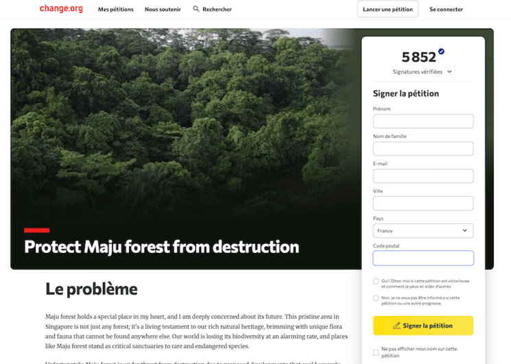 petition pour la forêt de maju 
