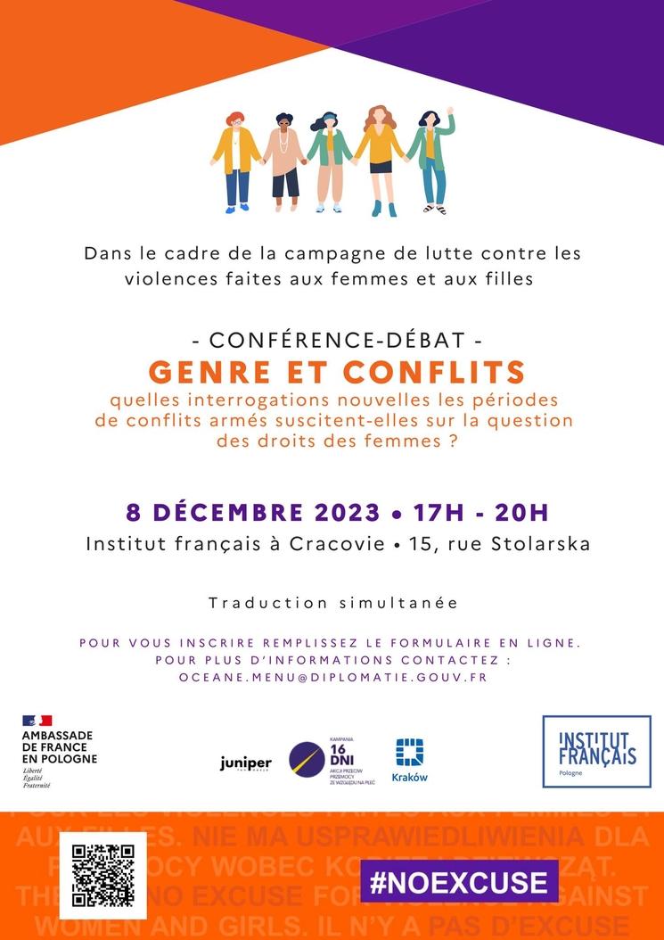 Affiche Ambassade France en Pologne Conférence Débat Genres et Conflits 1