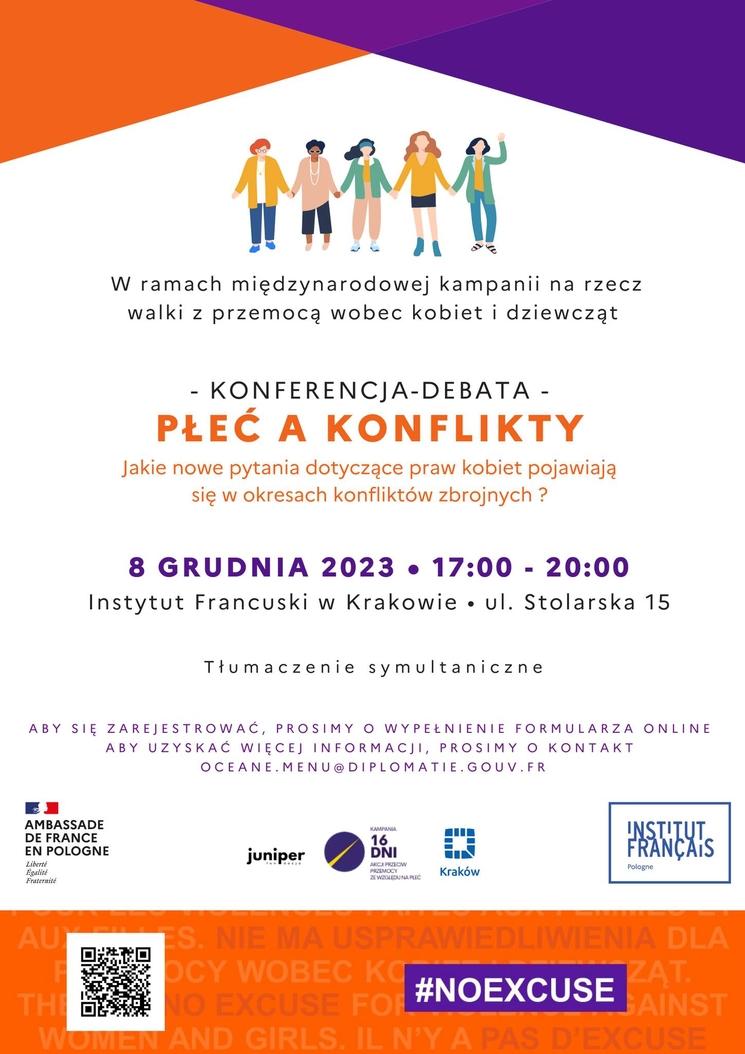 Affiche Ambassade France en Pologne Conférence Débat Genres et Conflits 2