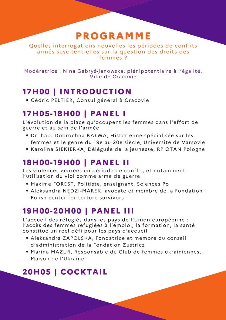 Affiche Ambassade France en Pologne Conférence Débat Genres et Conflits 3