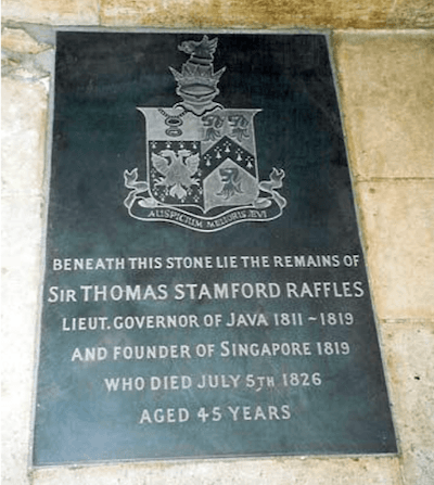 La plaque signalant la sépulture de Raffles (© Findagrave)