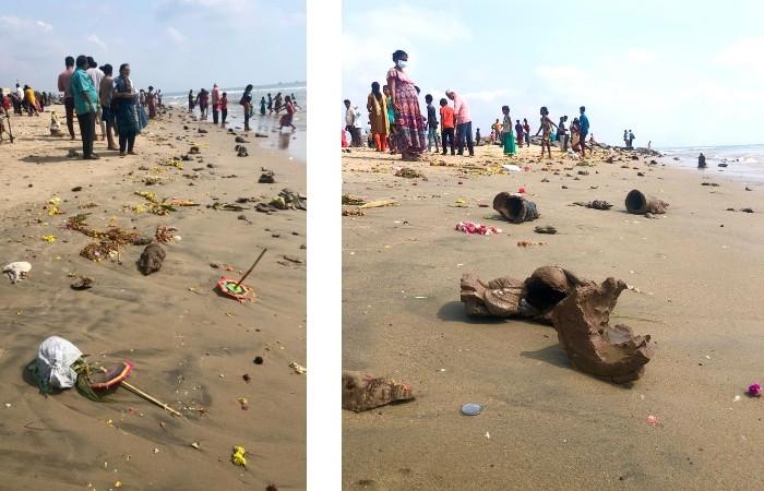 La plage de Pondichéry pendant l'immersion des Ganesh