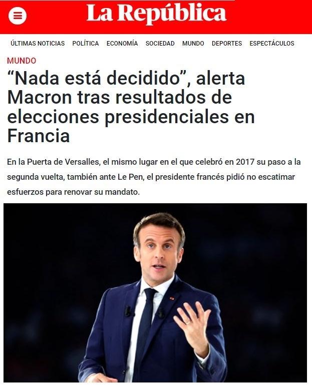 Le premier tour de la présidentielle française 2022 vu par la presse péruvienne