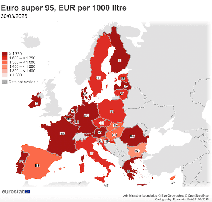 prix du super 95 en europe