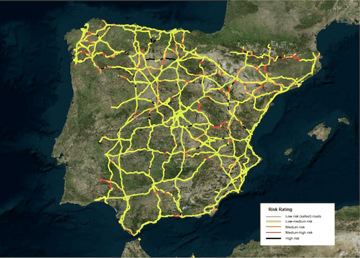 reseau routier d'espagne avec accidents