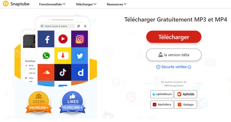 réseux sociaux sur téléphone mobile avec snaptube 