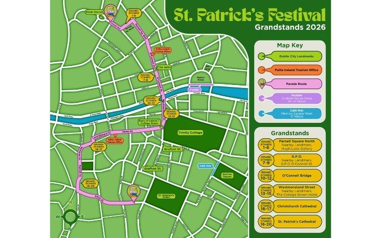 Parcours de la parade 2026 à Dublin