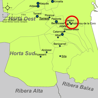 carte du village Llocnou de Corona dans la Communauté valencienne