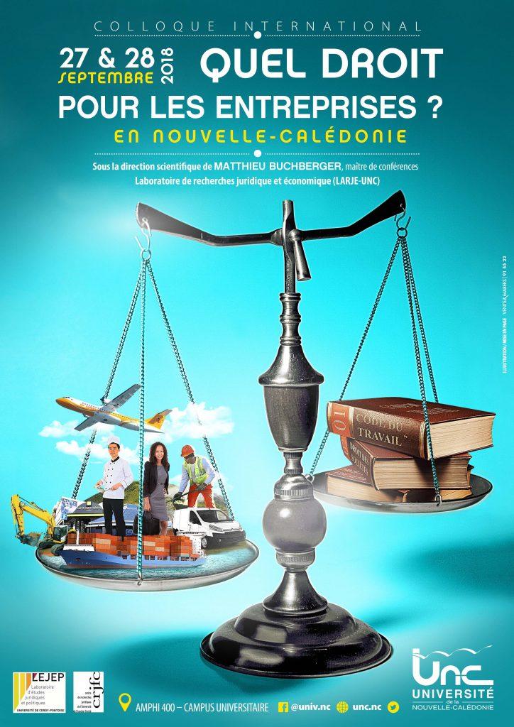 colloque international sur le droit des entreprises en Nouvelle-Calédonie,les 27 & 28 septembre, en amphithéâtre 400, à partir de 8 h 30.