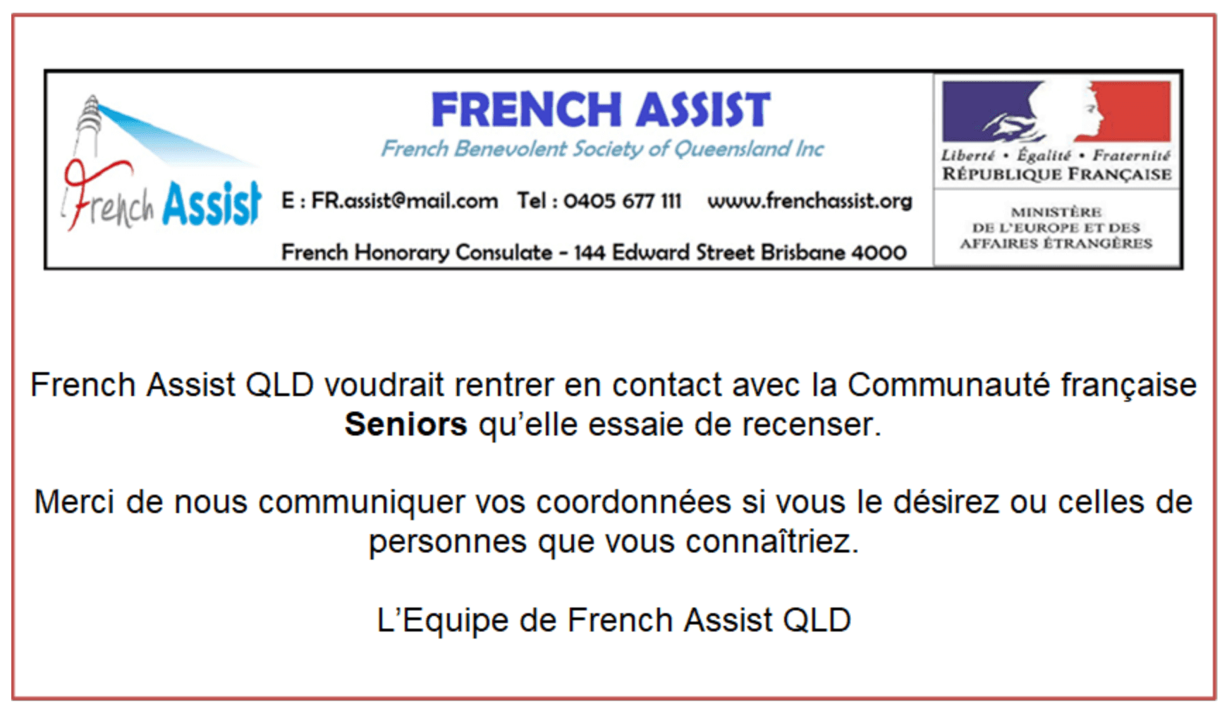 recensement french assist brisbane