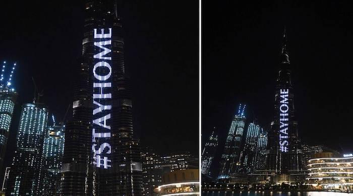 La Burj Khalifa affiche le mot d'ordre de la lutte anti-Coronavirus