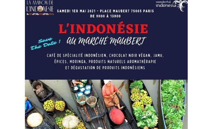 Affiche l'Indonésie au marché Maubert Paris 5eme ce 1 er mai