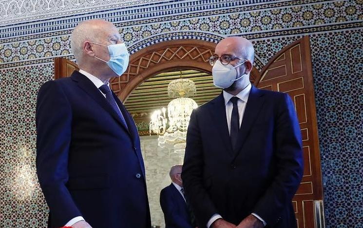 Charles Michel lors de sa visite en Tunisie avec Kaïs Saied