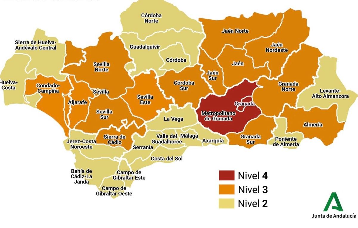 carte des taux d'infection par municipalités en Andalousie