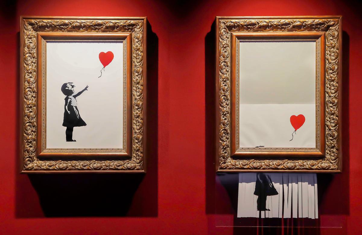 Deux oeuvres de Bansky, jeune fille au ballon rouge.