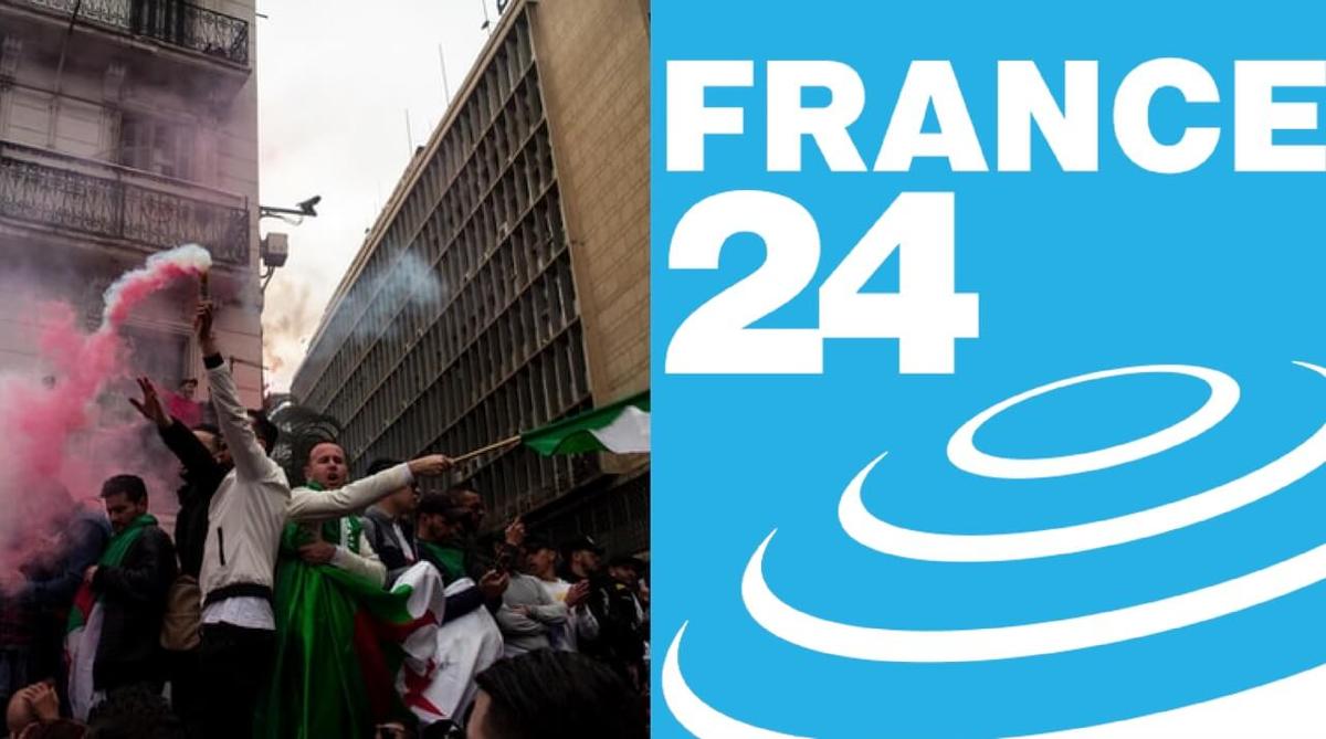 Des manifestants à Alger en octobre 2020 et le logo de France 24