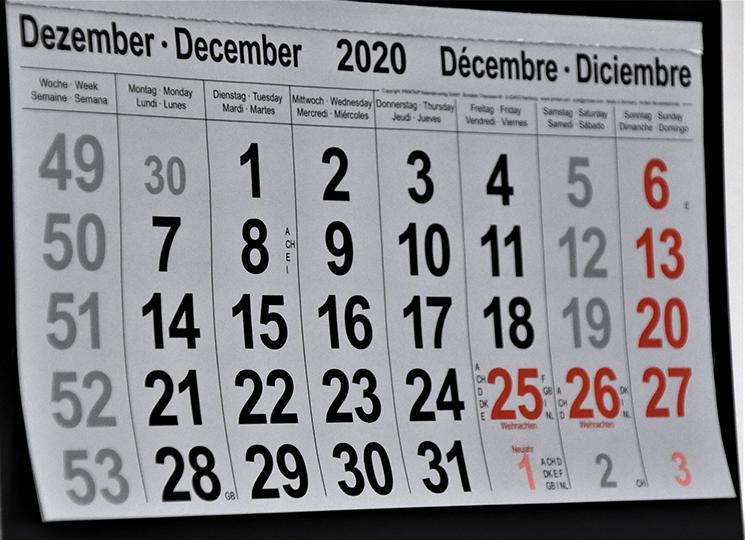 Calendrier du mois de décembre
