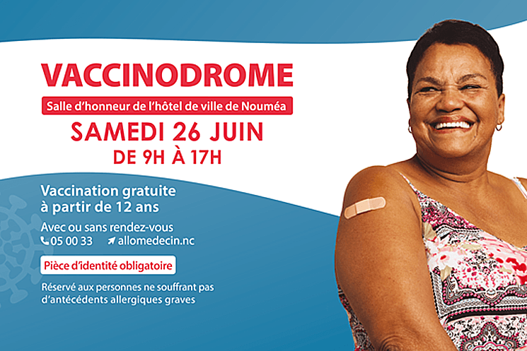 Affiche pour le vaccinodrome de Nouméa en Nouvelle-Calédonie contre la Covid-19