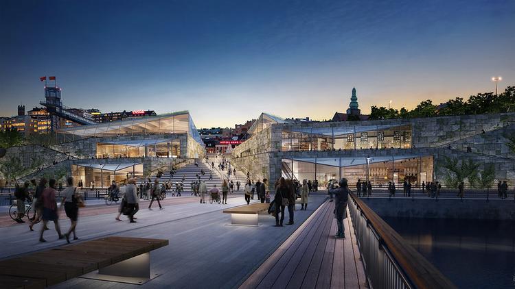 Mälarterassen, vy från vattentorget kväll