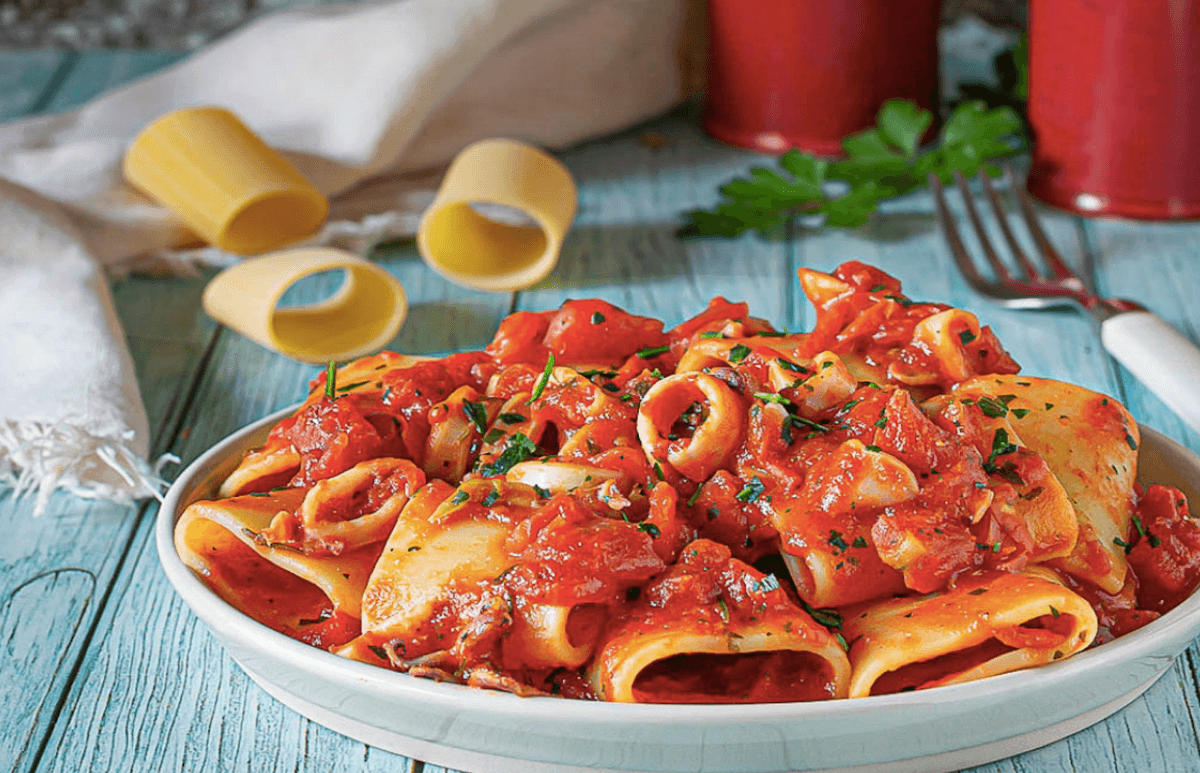Assiette de Paccheri sauce aux calamars