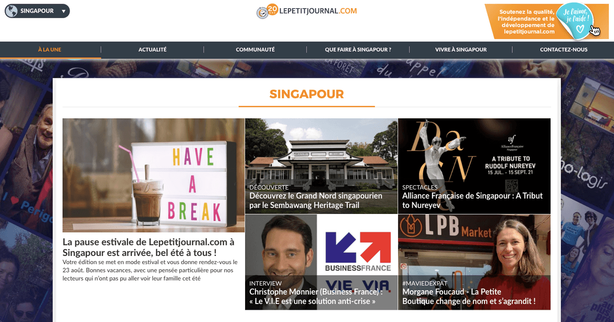 page d'accueil du site Lepetitjournal.com Singapour