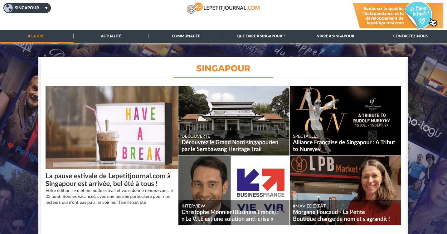 page d'accueil du site Lepetitjournal.com Singapour