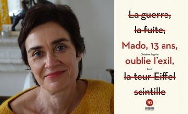 Christine Sagnier et la couverture de son livre "Mado, 13 ans, oublie l'exil"