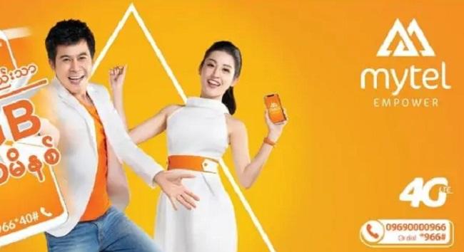 Une image publicitaire de Mytel figurant Htun Oo, un acteur vedette birman