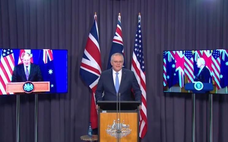 annonce de AUKUS par scott morrison boris johnson et joe Biden