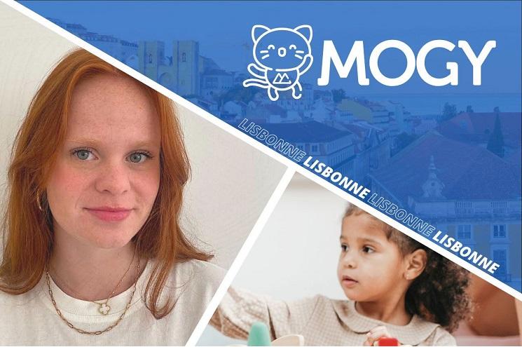 Un montage avec le logo mogy, Pauline, et une enfant
