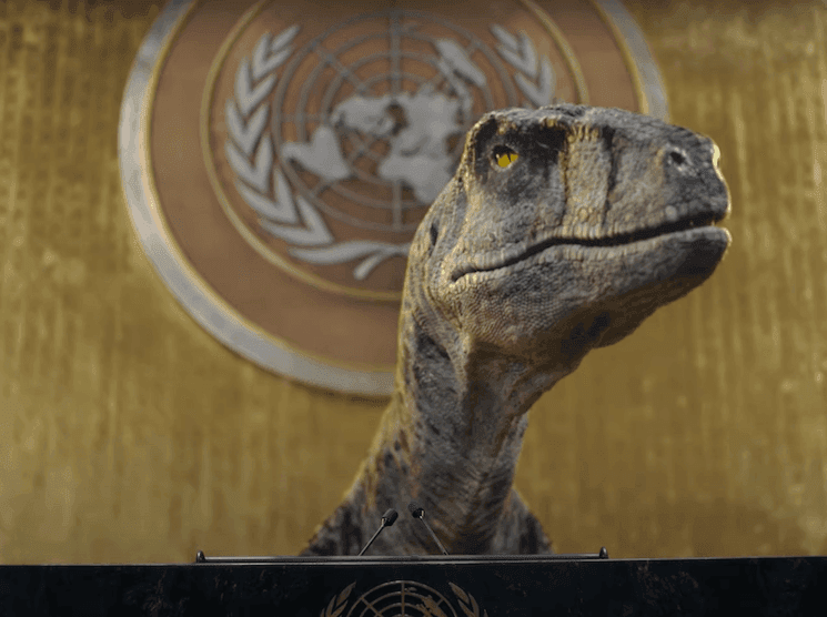 Ne choisissez pas l'extinction, la campagne du PNUD avec un dinosaure