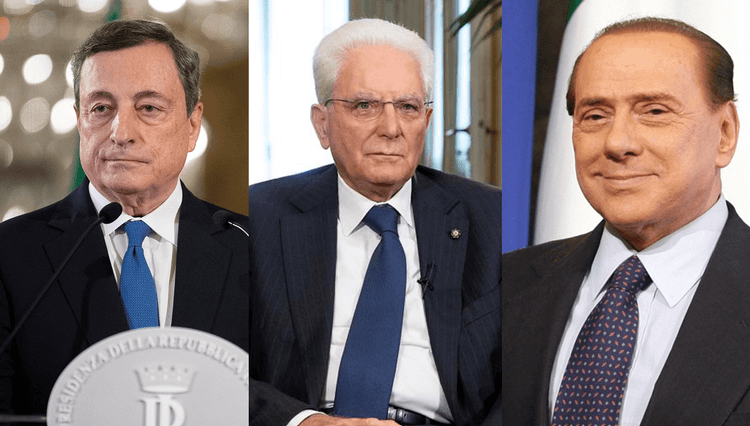 Mario Draghi, Sergio Matarella et Silvio Berlusconi