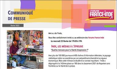 Deuxième wébinaire des Forums France Inde