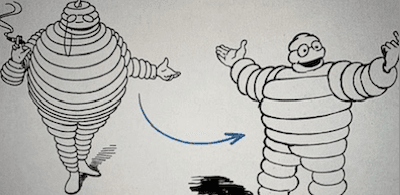 Bibendum Michelin fumant le cigare puis aminci