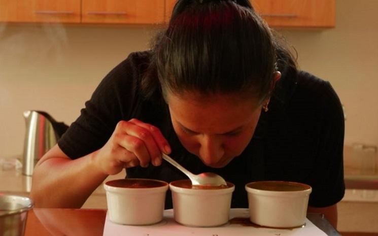 Une personne en train de sentir différents cafés