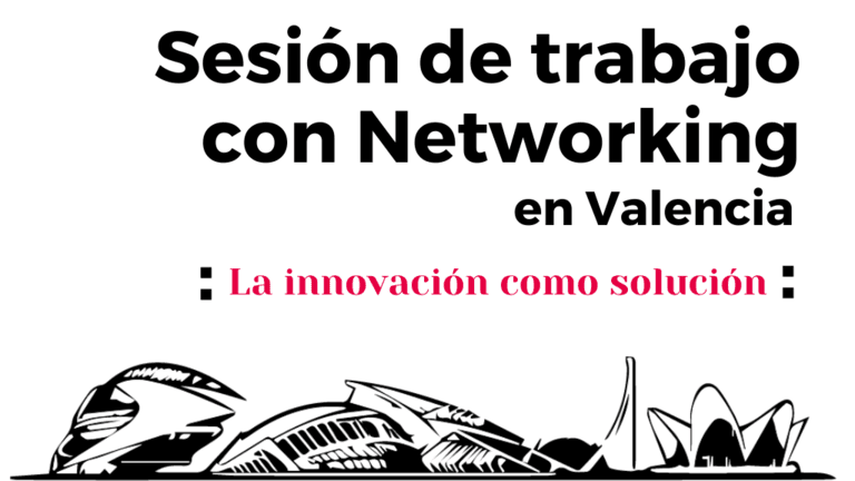 Affiche en noir et blanc de sesion de trabajo networking à la Camara de Comercio de Valencia