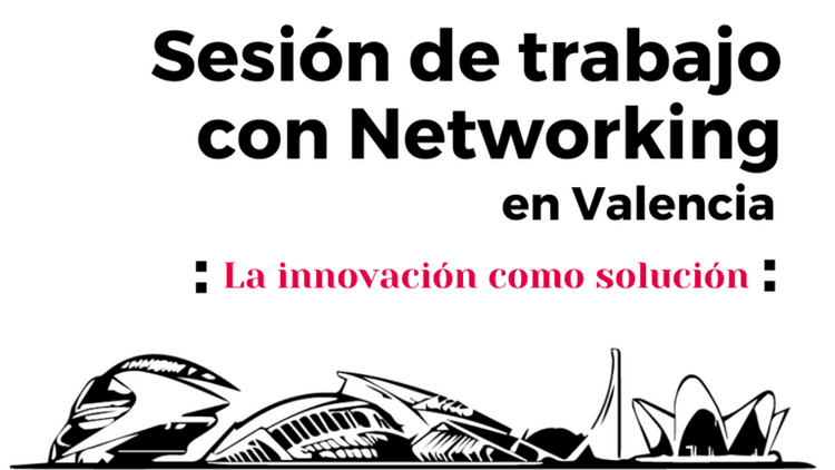 Affiche en noir et blanc de sesion de trabajo networking à la Camara de Comercio de Valencia