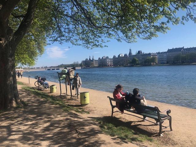 un banc surélevé le long des lacs à Copenhague