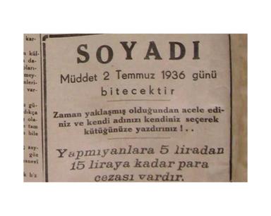 Annonce journal Turcs choix un nom de famille