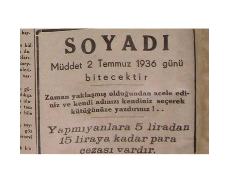 Annonce journal Turcs choix un nom de famille