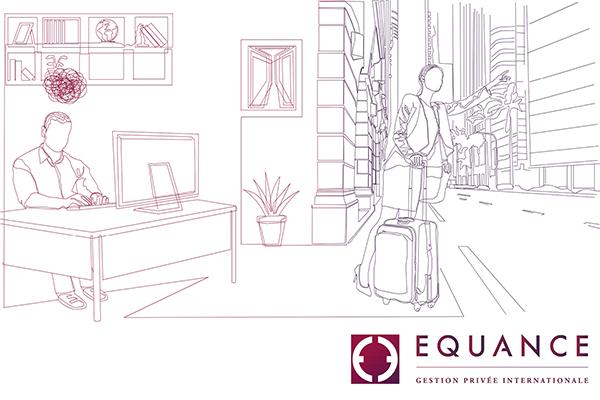 illustration voyage et bureau avec Equance