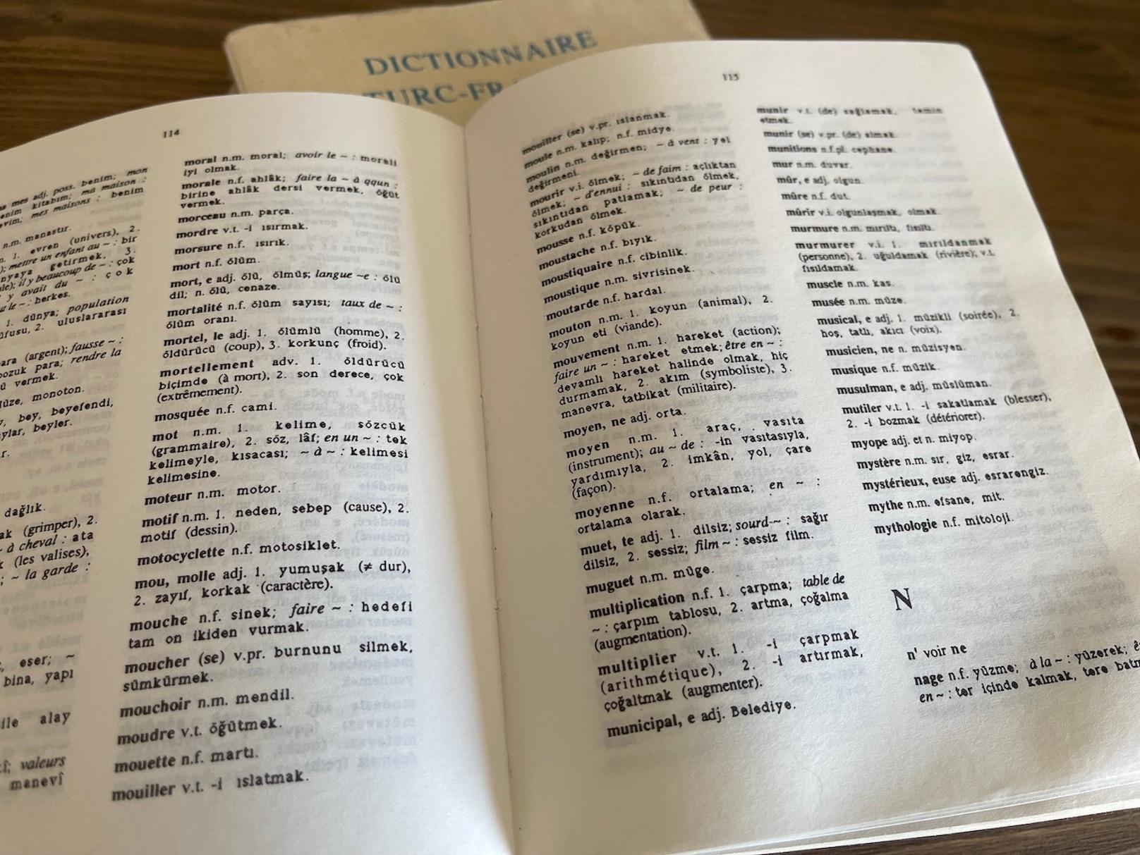 dictionnaire de Mots français en turc