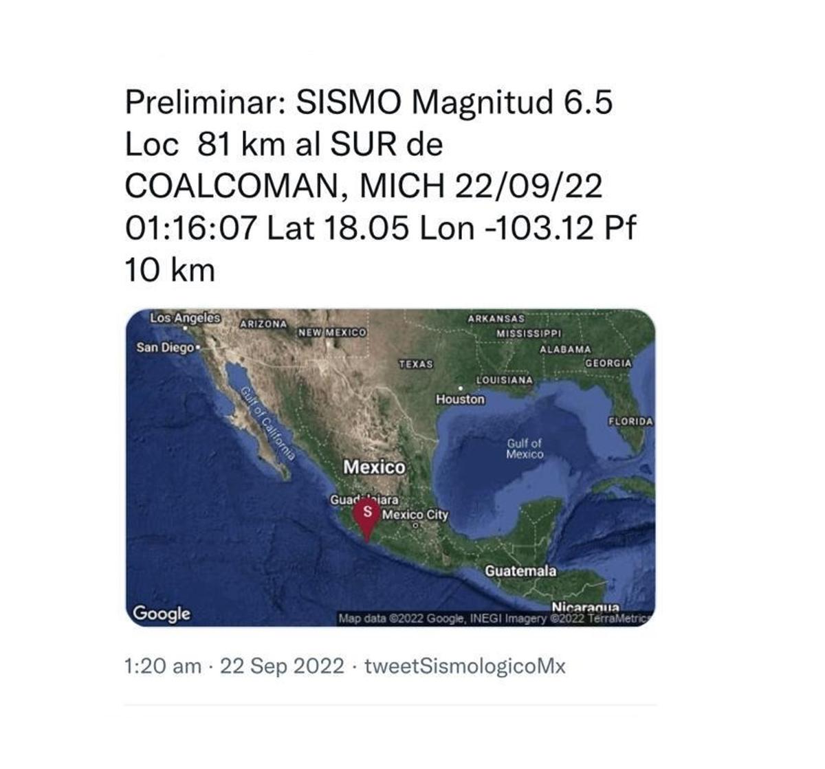 Alerte reçu pour un nouveau tremblement de terre au Mexique 22 septembre 2022