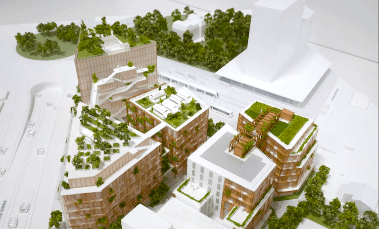 maquette d'un jardin vert sur les toits d'un immeuble