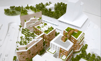 maquette d'un jardin vert sur les toits d'un immeuble