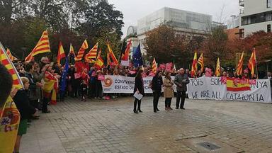 Manifestation avec drapeaux catalans, espagnols et européens à Bruxelles et 13 villes Espagne
