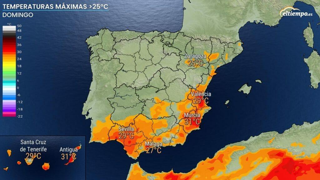 Près des 30° ce dimanche (@ElTiempoes)