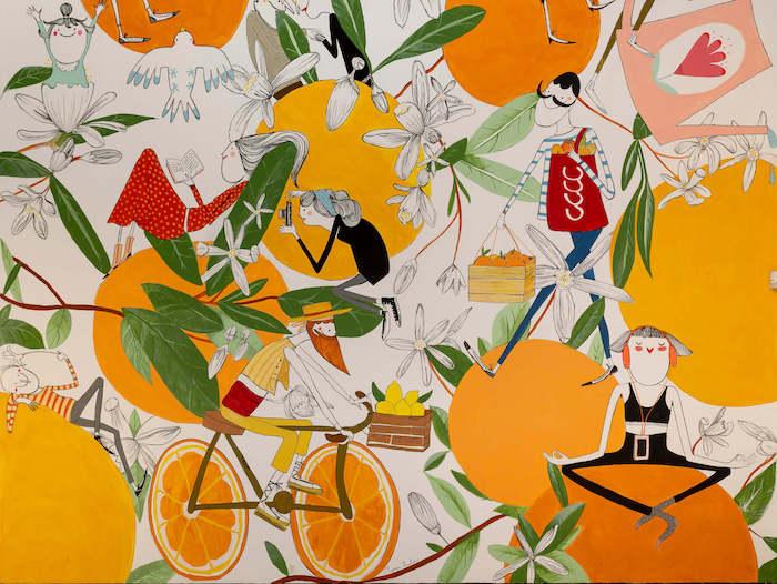 une fresque colorée de l'artiste Marina Puche pour son exposition sur les Fallas "amor a primera tinta" au cccc