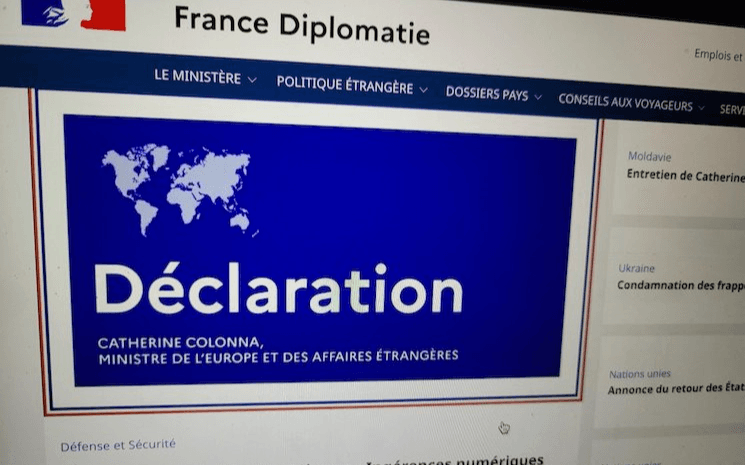 Le site web du ministère de l'Europe et des Affaires étrangères, qui a été usurpé par la campagne pro-russe de désinformation RNN